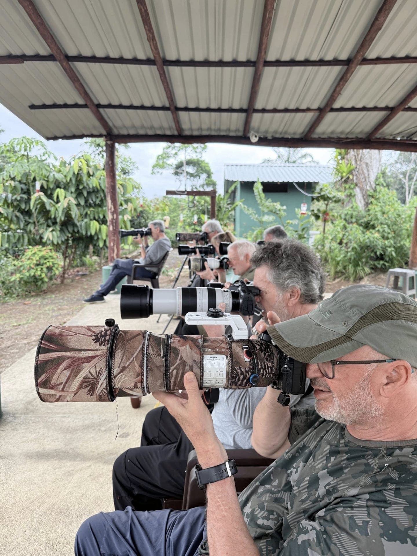 Photographers with telephoto lenses in the Costa Rican rainforest